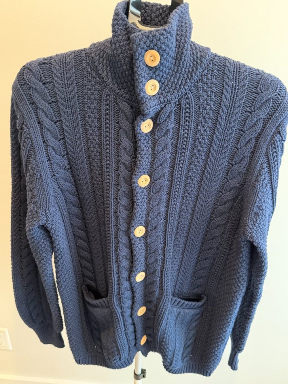 J. Crew Cable Knit Button Up Cardigan Sweater Navy Blue (Medium) - Picture 3 of 5